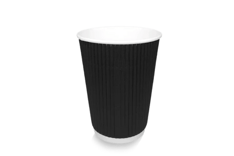 Product foto van Kartonnen koffiebeker 360cc 12oz Ripple Zwart