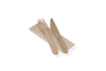 Product foto van Houten bestekset 3/1 mes + vork (FSC 100%) + servet 165 mm gecoat