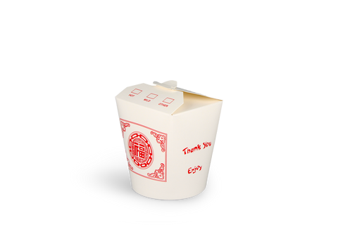 Product foto van Wok to Go beker 16oz 400 ml karton wit met rood