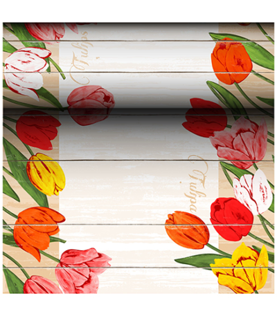 Product foto van Airlaid tafellopers Blooming Tulips 24m