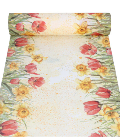 Product foto van Airlaid tafellopers Tulips & Daffodils 24m