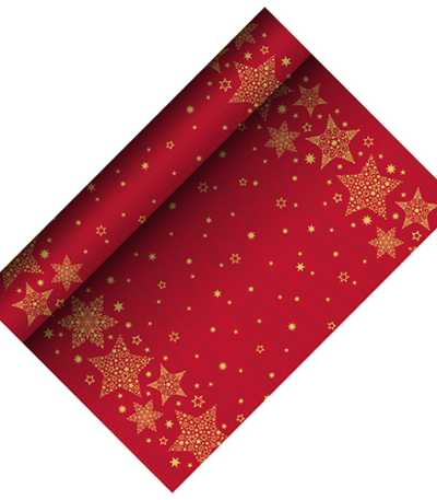 Product foto van Airlaid tafellopers rood Christmas Shine 3m