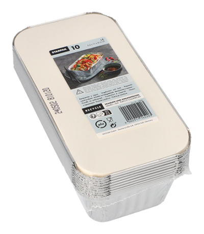 Product foto van Aluminium schalen met deksel hoekig 1l set van 10