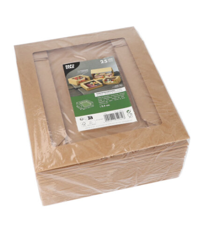 Product foto van Bakdozen met deksel hoekig PLA venster 25 stuks