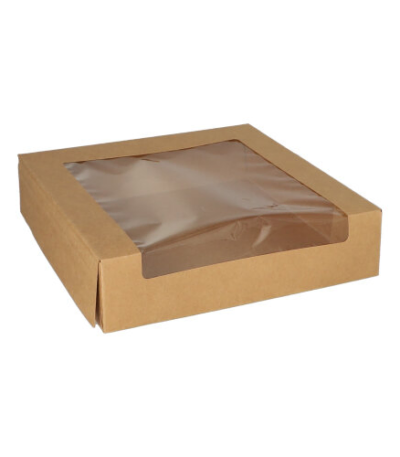 Product foto van Bakdozen met deksel hoekig PLA venster 25 stuks