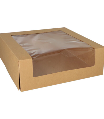 Product foto van Bakjes voor gebakjes met deksel hoekig 10x30x30 cm PLA venster set van 25