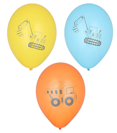 Product foto van Ballonnen Construction Vehicles assorti kleuren set van 6