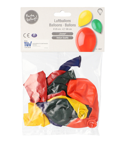 Product foto van Ballonnen assorti kleuren 25cm set van 10 Crystal