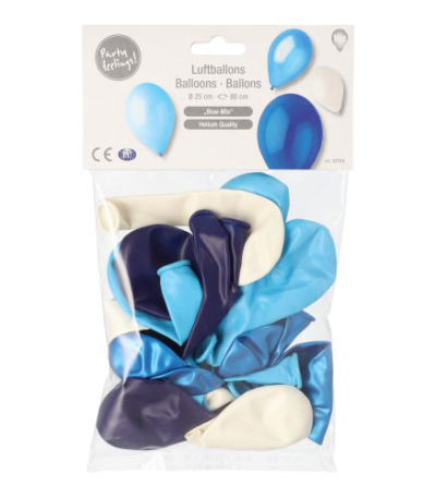Product foto van Ballonnen assorti kleuren Blue-Mix 25cm set van 16