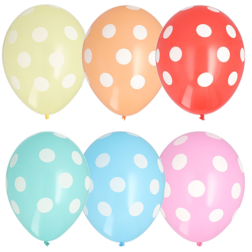 Product foto van Ballonnen assorti kleuren Dots set van 6