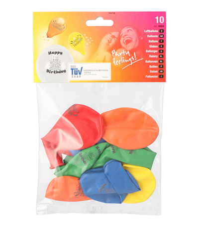 Product foto van Ballonnen assorti kleuren Happy Birthday set van 10