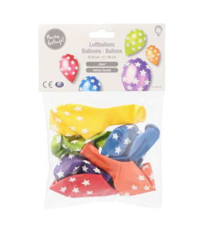 Product foto van Ballonnen assorti kleuren Stars set van 6