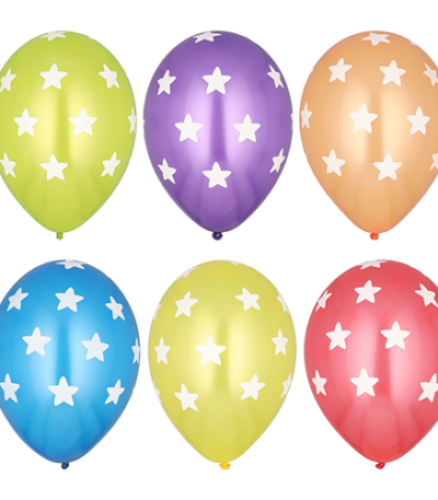 Product foto van Ballonnen assorti kleuren Stars set van 6