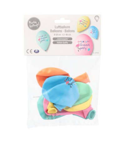 Product foto van Ballonnen assorti kleuren Summerparty set van 6