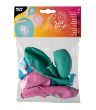 Product foto van Ballonnen assorti kleuren Unicorn set van 6