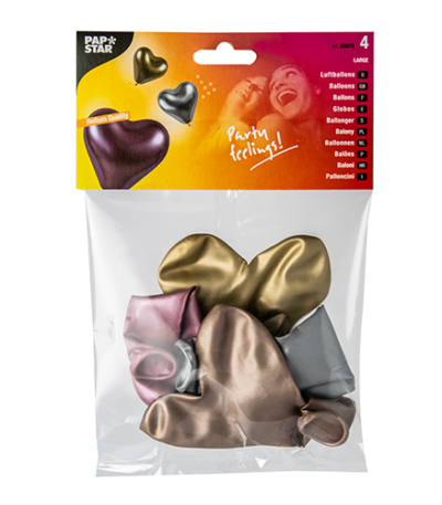 Product foto van Ballonnen assorti kleuren glossy heart large set van 4