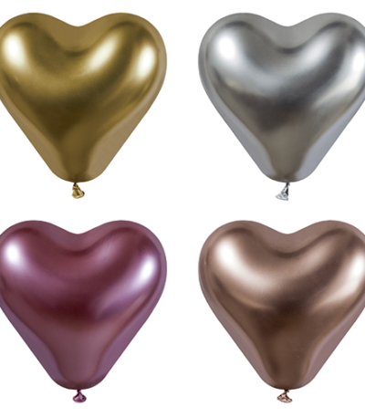 Product foto van Ballonnen assorti kleuren glossy heart large set van 4
