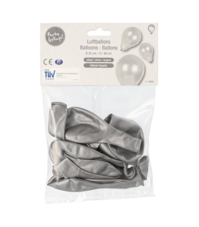 Product foto van Ballonnen zilver 25cm set van 10