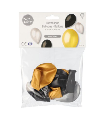 Product foto van Ballonnen zwart/goud/zilver set van 6