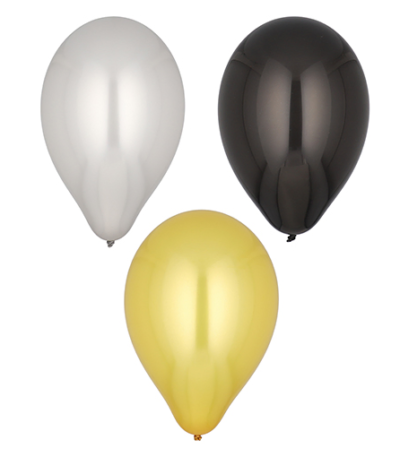 Product foto van Ballonnen zwart/goud/zilver set van 6