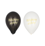 Product foto van Ballonnen zwart/wit Happy Birthday set van 6