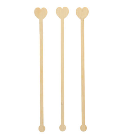 Product foto van Bamboe Roerstaafjes 20 cm set van 100 Heart