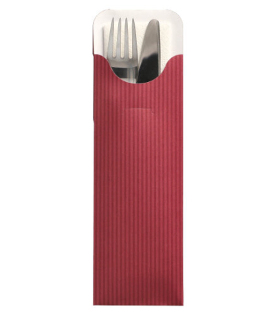 Product foto van Bestekzakjes bordeaux set van 500 Lines met servet