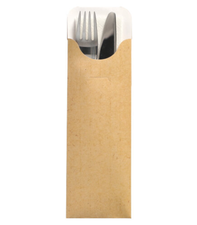 Product foto van Bestekzakjes natuur met servet wit set van 500