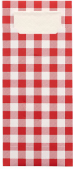 Product foto van Bestekzakjes rood Vichy Karo set van 520 met servet