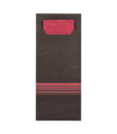 Product foto van Bestekzakjes zwart/donker rood set van 520 incl. servetje
