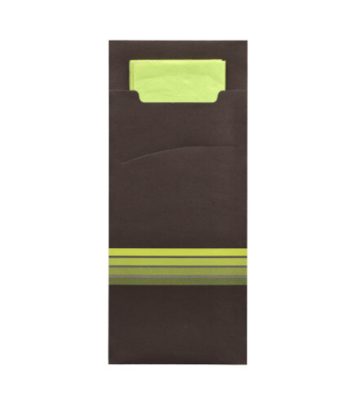 Product foto van Bestekzakjes zwart/limoengroen 20x8