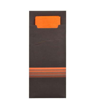 Product foto van Bestekzakjes zwart/oranje Stripes set van 520 incl. servet