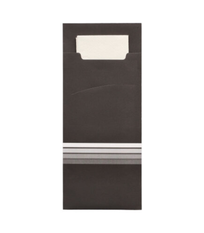 Product foto van Bestekzakjes zwart/wit Stripes set van 520 incl. servet