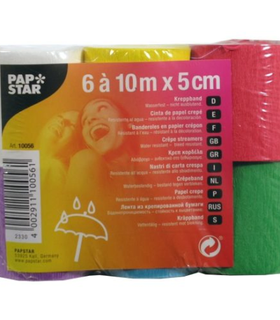Product foto van CrÃ¨peband watervast assorti kleuren set van 6 rollen 10m
