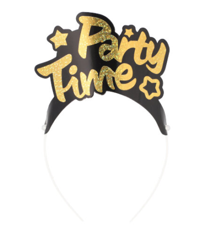 Product foto van Diadeem zwart/goud Party Time set van 4 Metallic