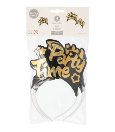 Product foto van Diadeem zwart/goud Party Time set van 4 Metallic