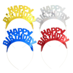 Product foto van Diademen assorti kleuren Happy Birthday Metallic set van 4