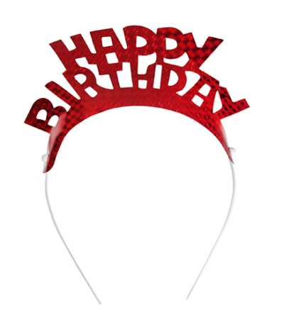 Product foto van Diademen assorti kleuren Happy Birthday Metallic set van 4