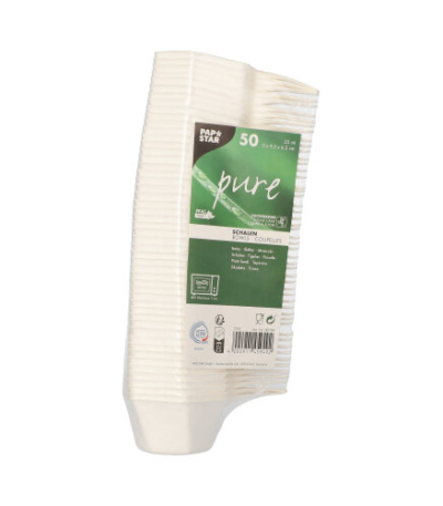 Product foto van Fingerfood schaaltjes suikerriet wit set van 50 25ml Hexagon