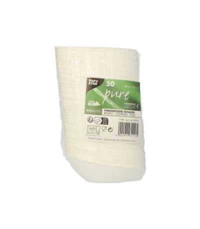 Product foto van Fingerfood schalen suikerriet wit set van 50 20ml