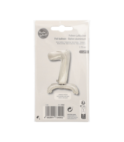 Product foto van Folie Ballon 73 cm zilver nummer 7 zelfstaand