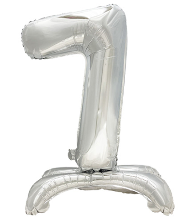 Product foto van Folie Ballon 73 cm zilver nummer 7 zelfstaand
