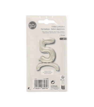 Product foto van Folie Ballon Zilver 73cm "5" zelfstaand