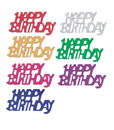 Product foto van Folie Strooidecoratie Happy Birthday assorti kleuren 15g