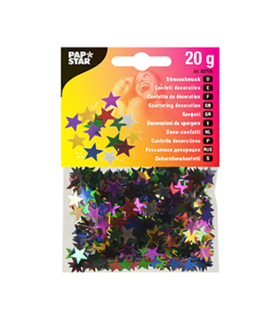Product foto van Folie Strooidecoratie Stars assorti kleuren 20gr