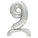 Product foto van Folie ballon zilver 73cm "9" zelfstaand