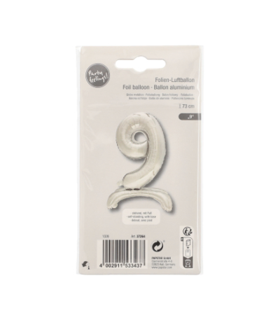 Product foto van Folie ballon zilver 73cm "9" zelfstaand
