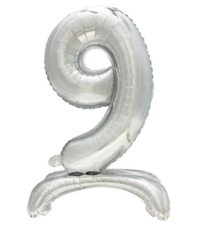 Product foto van Folie ballon zilver 73cm "9" zelfstaand