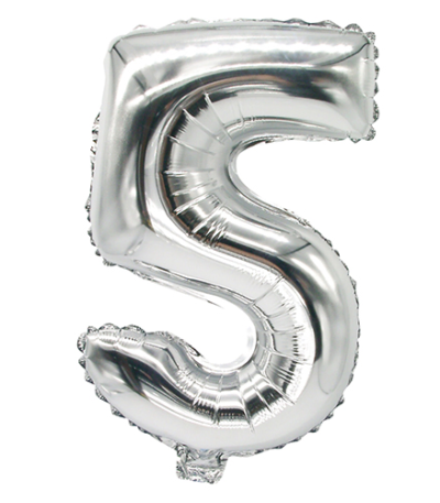 Product foto van Folieballon 35x20cm zilver "5"