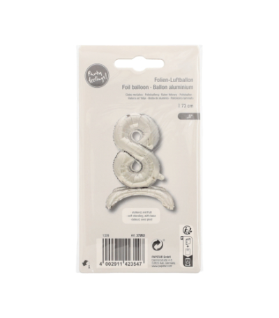 Product foto van Folieballon 73 cm zilver cijfer 8 set van 1